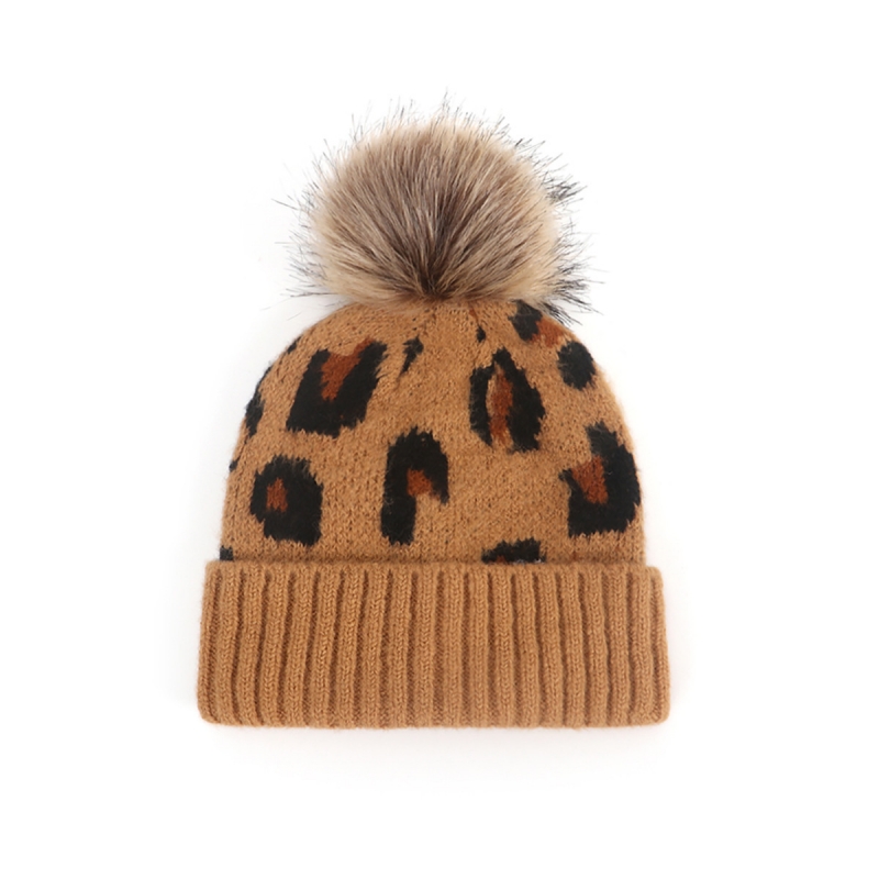 Party Hats Cute Pompom Baby Hat Leopard Print Kids Girl Boy Beanie Cap Autumn Winter Knitted Warm Children Toddler Accessories Q445