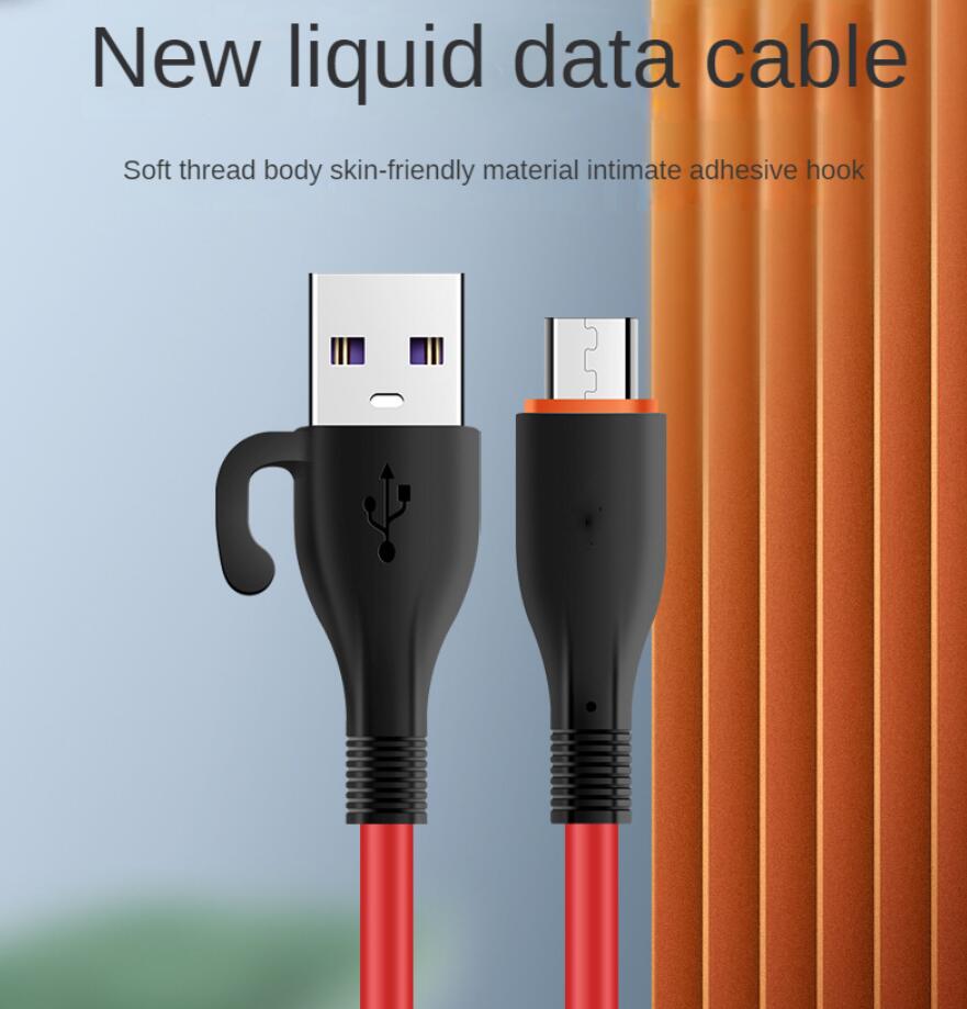 Portable Liquid Silicone 3A Type-C Micro USB Snabbladdningsdata 3ft USB-kabel för smartphone med kramspets