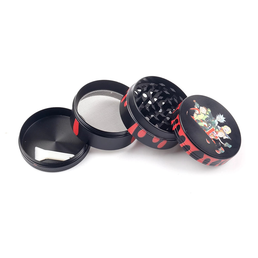 Hot Color Cartoon Pattern Herbal Grinder 50/55/63mm Diameter Four-layer Grindering 3D Drawing Tobacco Smoking Set Grinders Zinc Alloy with Water Droplet