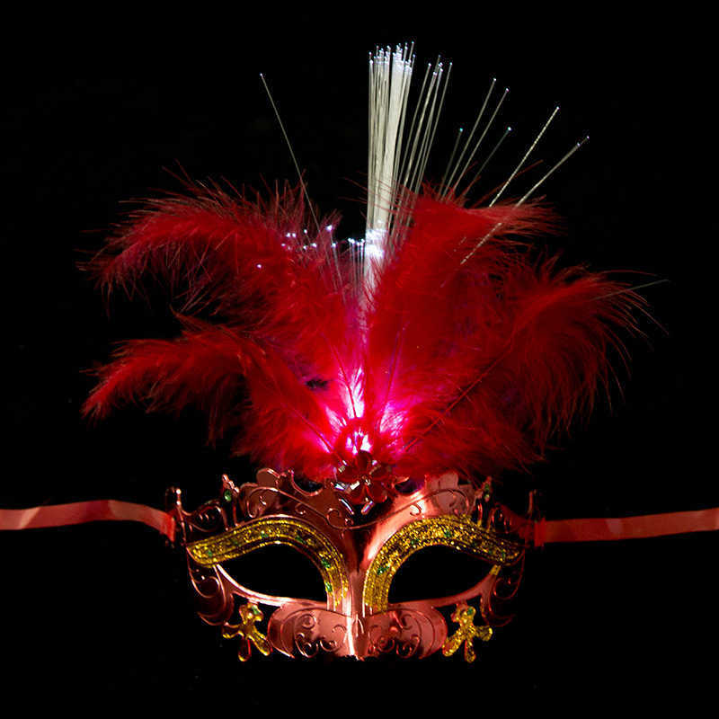 Venetian Venise Glowing Feather LED Masques Carnival Halloween Masquerade Cosplay Costume Party Fournitures HKD230810