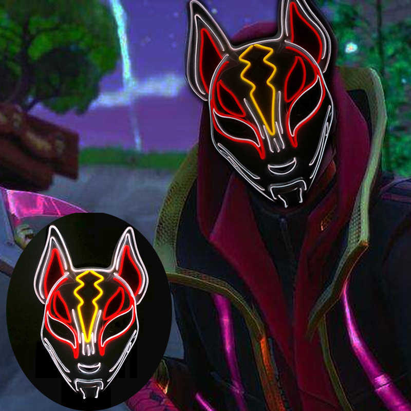 LED Fox Masks Fox Kitsune Masques avec un léger Halloween Masquerade Party Cosplay personnages Cosplay Costume Costume accessoires HKD230810