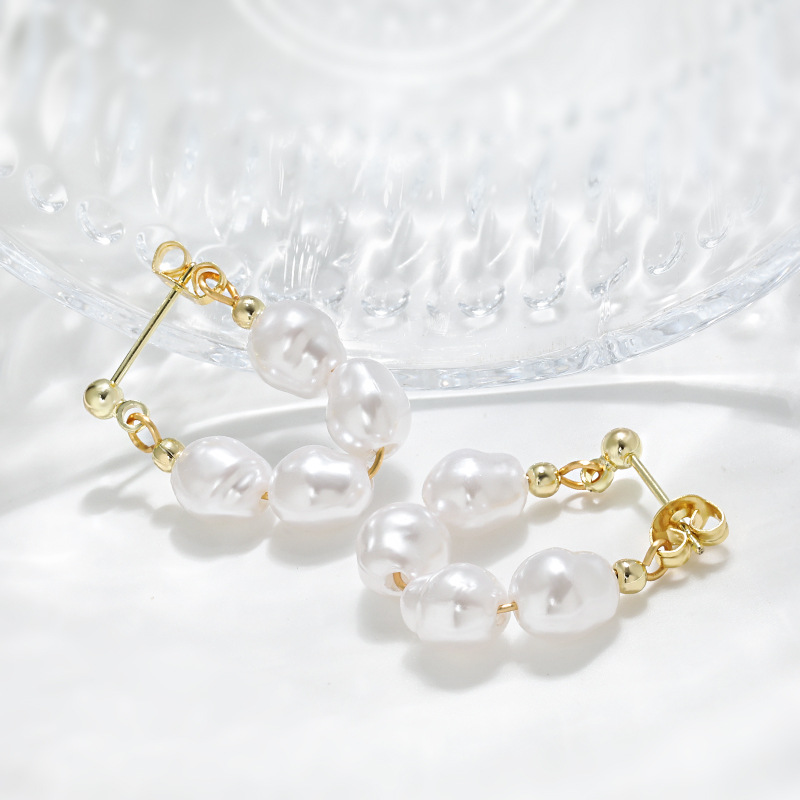 Earrings French U-shaped Freshwater Pearl Women