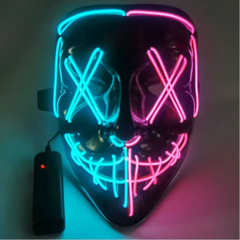 Masque d'Halloween Couleur mixte Masque LED Masque de fête Masques de mascarade Masque au néon Lueur lumineuse dans le masque d'horreur sombre Masque rougeoyant HKD230810