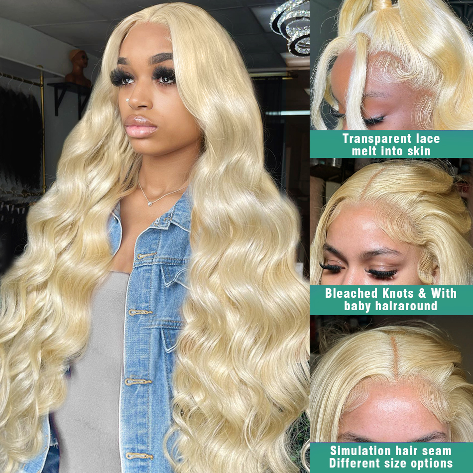 180%Densidad 30 pulgadas 613 Honey Blonde Body Wave 13x6 Peluca delantero Brasil Remy 13x4 HD CABLA CABEZA CONDURA CONDERES