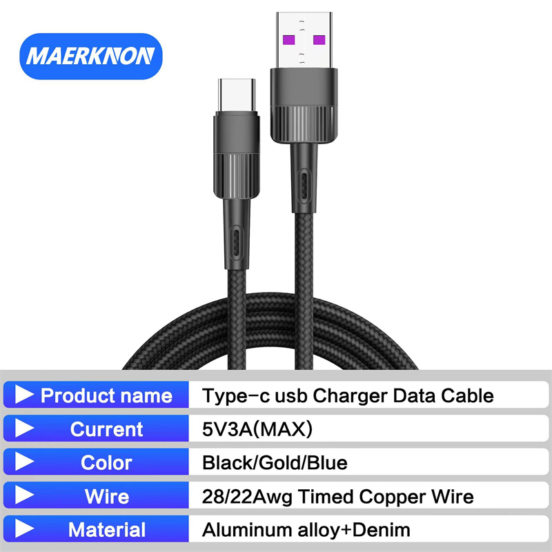 Anti-Slip USB Cables Typ C Nylon flätad mikroladdningssynkroniseringsdata Hållbar snabb laddningsladdare Smarttelefon Android V8