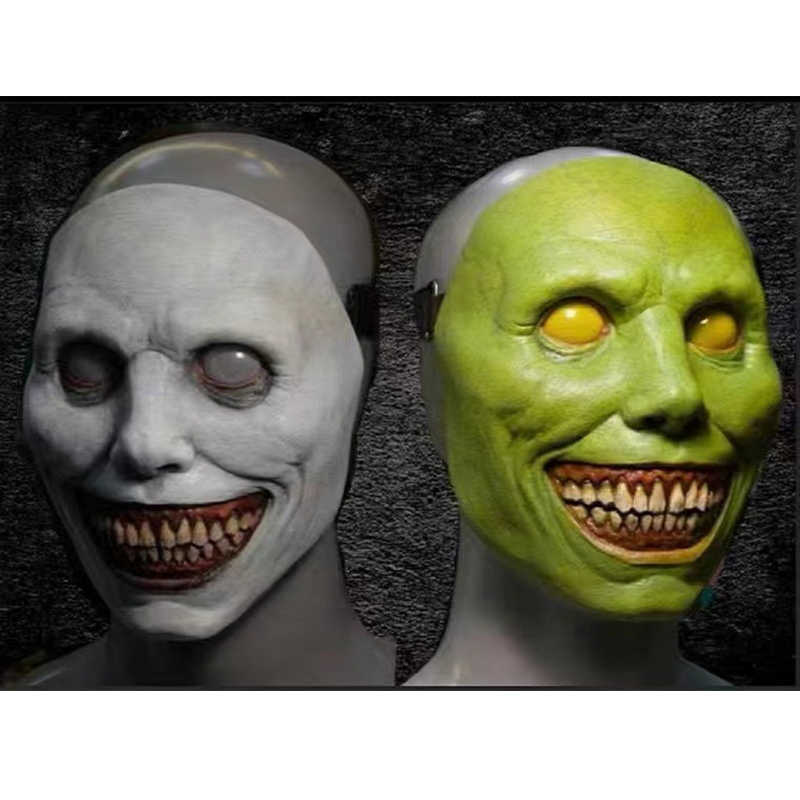 Korku Cadılar Bayramı Maskeleri Gülümseyen Yetişkinler İçin Şeytan Maskesi Kötü Cosplay Props Karnaval Fantezi Parti Korkunç Lateks Maske Erkek Kadınlar HKD230810