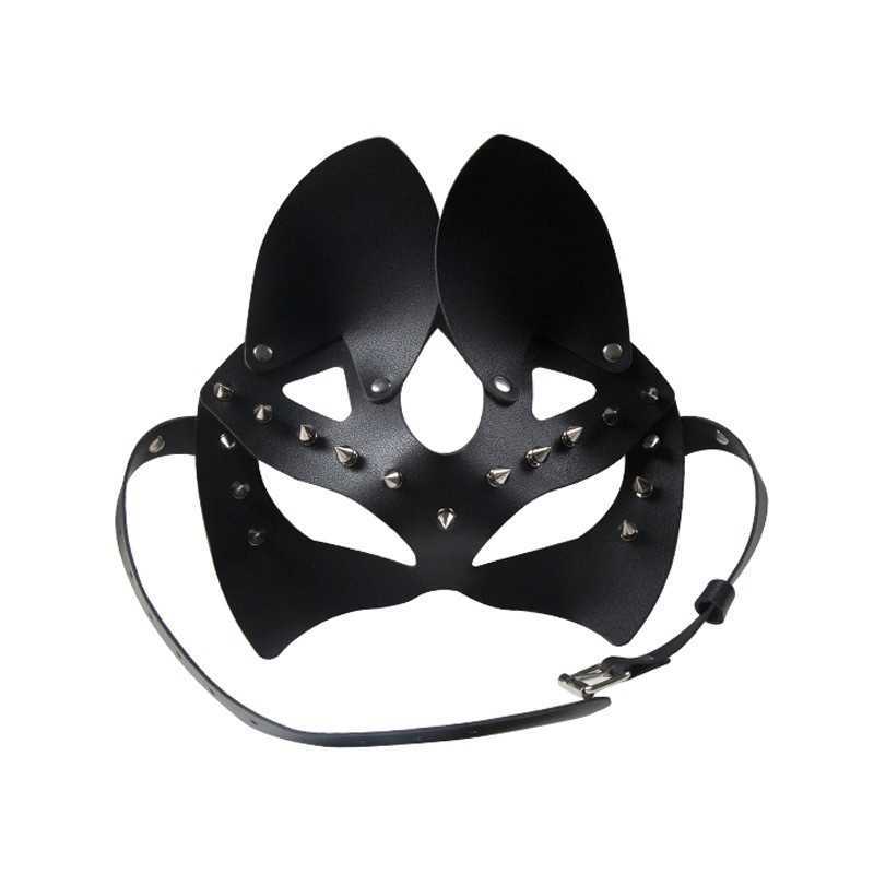 Sexy Girl Party Black Eye Mask Fetish Cat Head Bdsm For Women Leather Cat Mask HKD230810