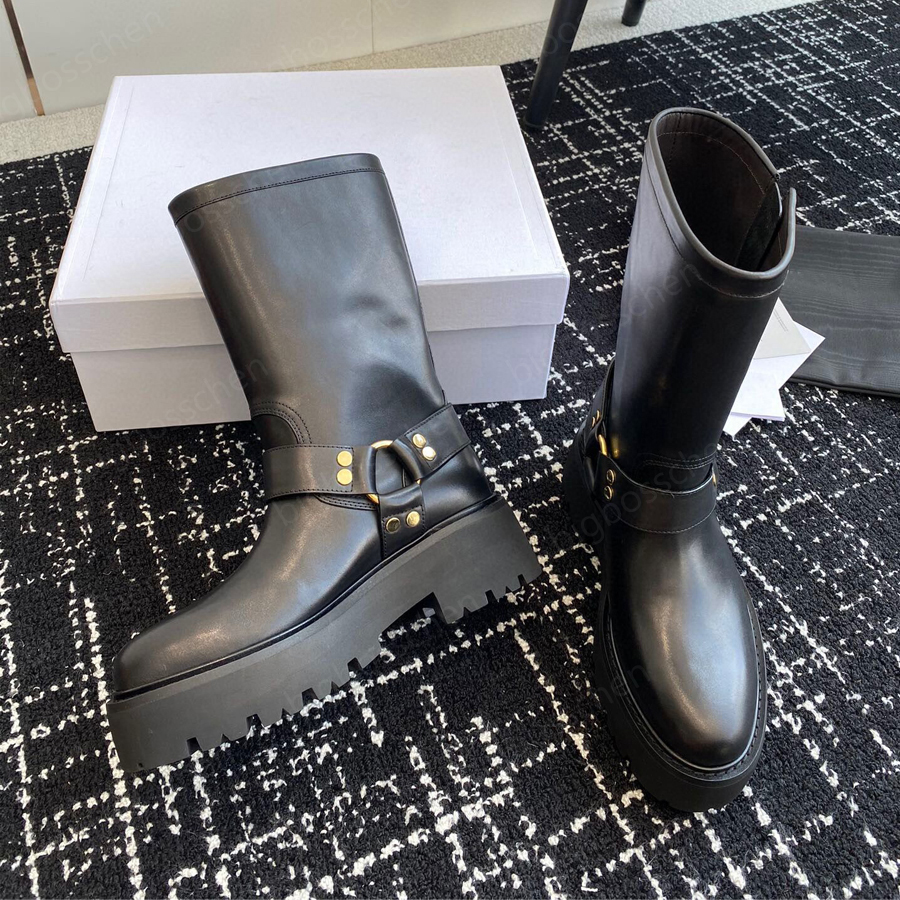 NOUVELLES BOOTS BOOTS ROND TOE POMMES DE MOTO MOTO BOOTS CHATTEN THEEL POUR FEMMES FEMMES DESSURES DE LUXEUR DES BOOTES MOTINES MARTIN BOOTS 5CM WIHT