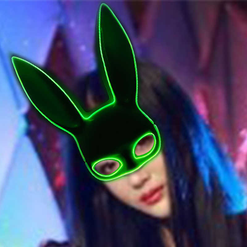 Luminous Party Mask Cosplay Japanese Anime Fox Horror Face Joker Predator Sexy Bunny Glowing LED Mask For Halloween Christmas HKD230810