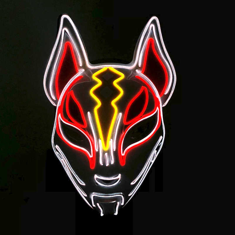 LED Lighted Fox Masks Kitsune Masks With Light Halloween Masquerade Party Cosplay Prop Characters Cosplay Costume Props HKD230810