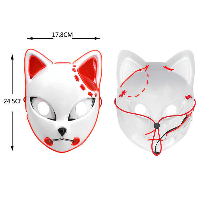 Demon Slayer Led Mask Fox Mask Hot Anime Tanji Langqian Rabbit Real Rice Cosplay Props Halloween Party Cosplay Props voor volwassenen HKD230810