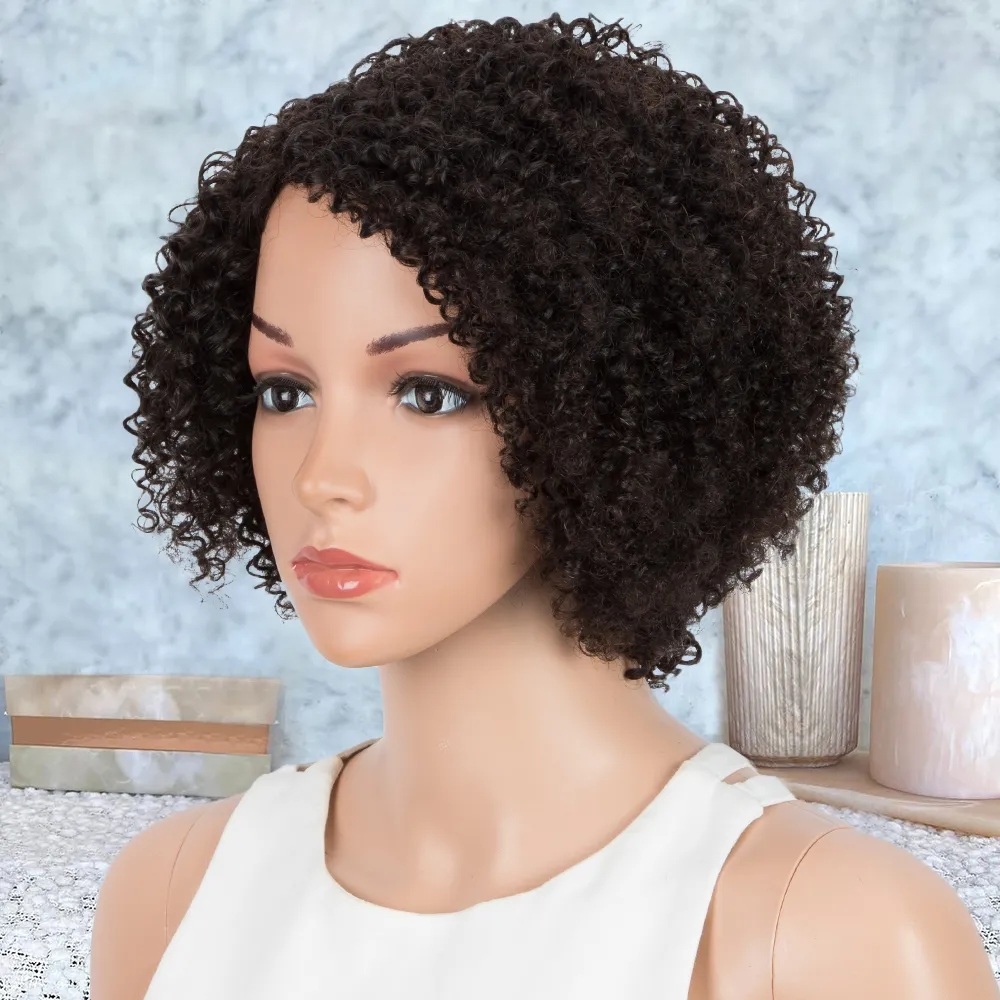 Wholesale cheap afro kinky curly human hair wigs short african american 8inch bob hairstyle glueless machine made wig 