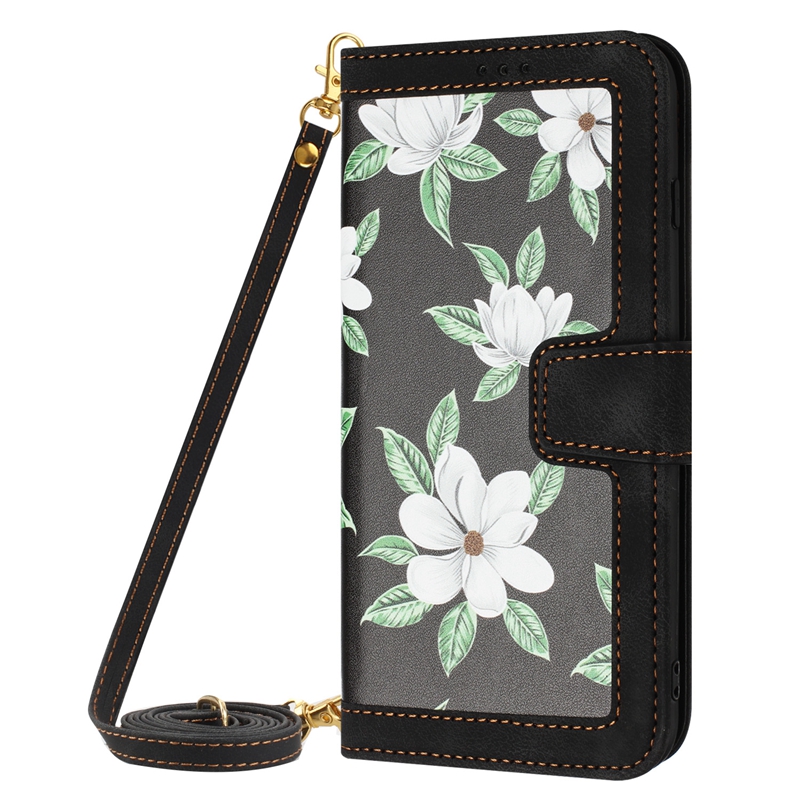 Estilos de couro de couro elegante para iPhone 15 Plus 14 13 Pro máximo 12 x xs xr 8 7 Hawaiian Butterfly Floral Id Card Card Slot capa Lady Crossbody ombro Strape