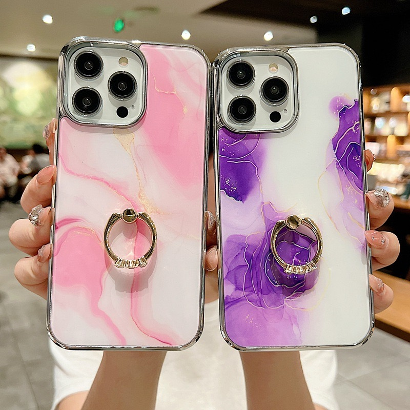 Gradient Marble Plating Ring Holder Case For iphone 15 14 13 12 Samsung Galaxy S23 S22 Ultra Plus A54 A34 A14 A24 A53 A13 5G 4G Electroplated Marble Soft Cover