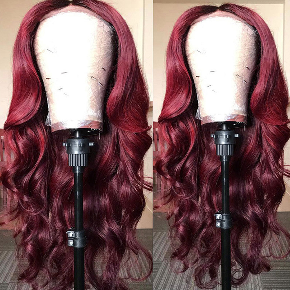 99J Burgundy Lace Front Wig 250 كثافة موجة الجسم WIG 13x4 مسبقًا من الدانتيل الأمامي شعر مستعار للشعر البشري للنساء