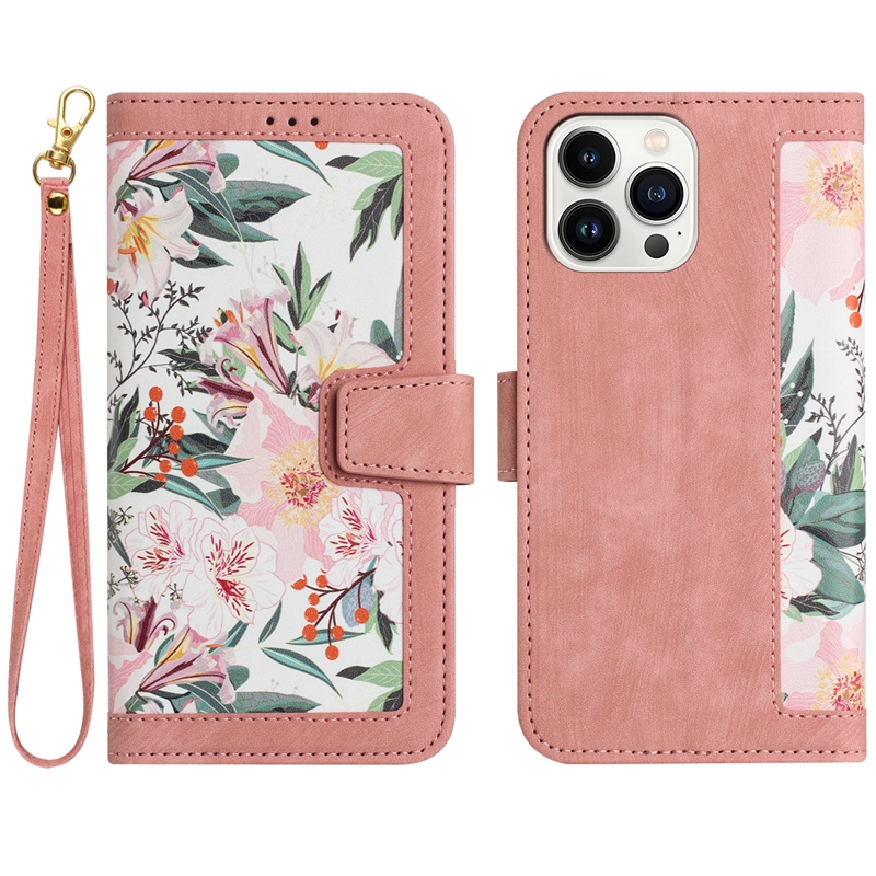 Moda Hawaiian Flower PU Couro Casos de carteira para iPhone 15 Plus 14 13 Pro máximo 12 x xs xr 8 7 elegante borboleta floral cartão de crédito caça capa de capa