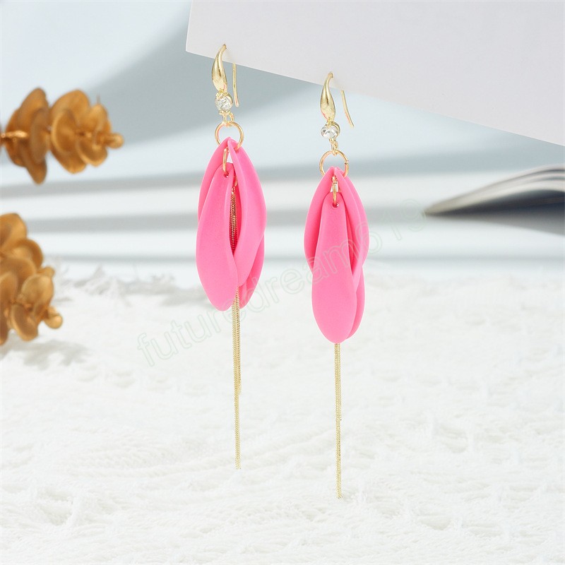 Korean Summer Acrylic Petal Long Tassel Earrings For Women Girls Fashion Jewelry Irregular Leaf Drop Earings