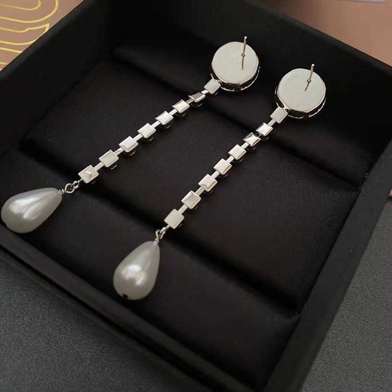 Charm designer Miu family earrings tassels long Miao drops pearl 925 silver temperament celebrity ins 80TH
