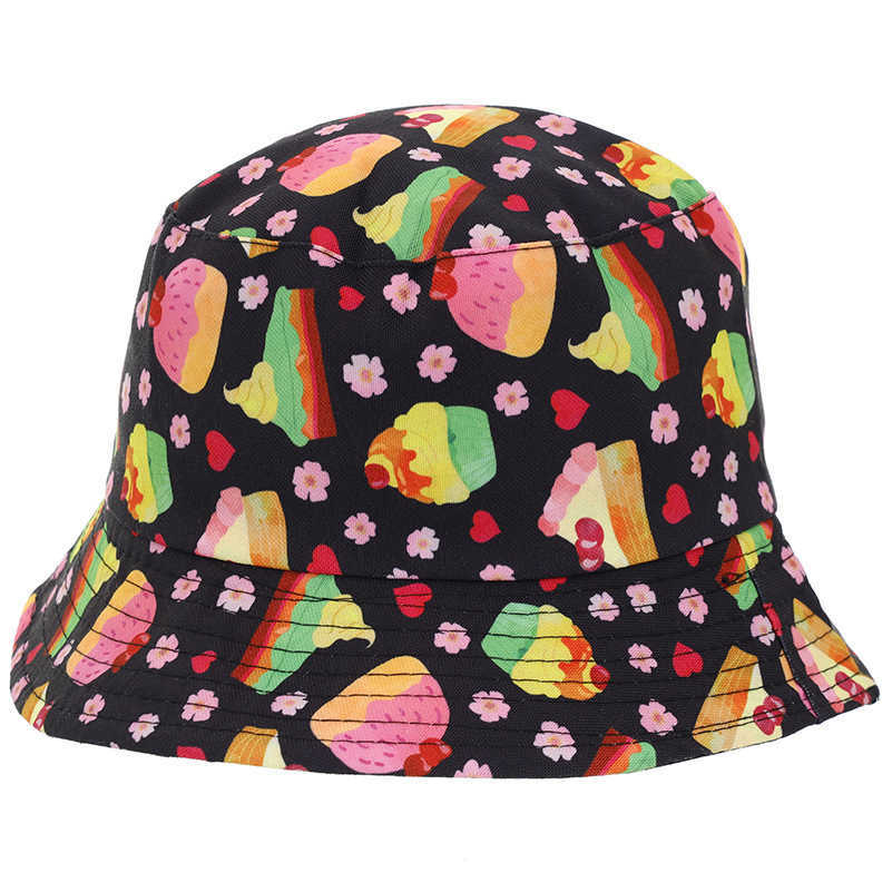 Brede rand hoeden emmer hoeden 2022 zomer dubbelzijdige groente fruit print emmer hoed mode hiphop zon cap mannen vrouwen bob hoeden outdoor panama gorros hkd230810