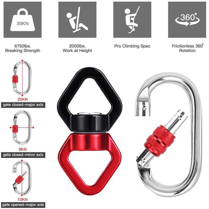 Rock Protection 30Kn touw Swing Swivel Hook Carabiners Rotational Hanger voor lucht yoga swing hangmat stoel rock klimmen luchtdans hkd230810