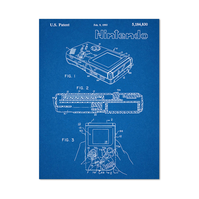 Canvas målar japanskt videospel System Vintage Patent Blueprint Affischer Print Gaming Wall Art for Gamer Boys Room Decor No Frame WO6