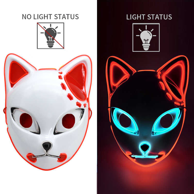 Demon Slayer Led Mask Fox Mask Hot Anime Tanji Langqian Rabbit Real Rice Cosplay Props Halloween Party Cosplay Props voor volwassenen HKD230810