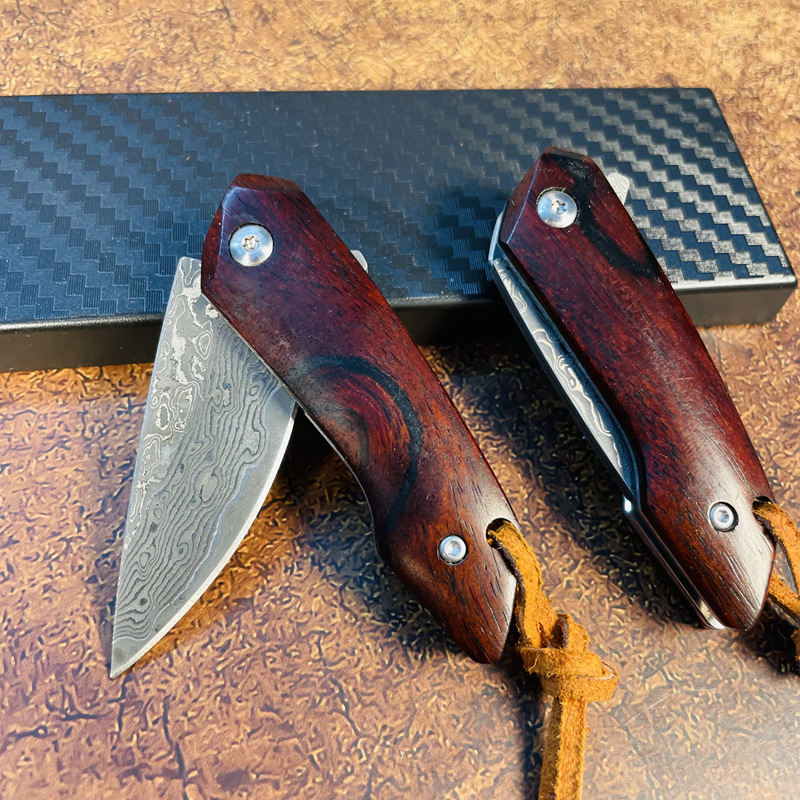 Ny S7220 Flipper Folding Knife Damascus Steel Drop Point Blade Rosewood Handle EDC Pocket Mapp Knivar Utomhusverktyg