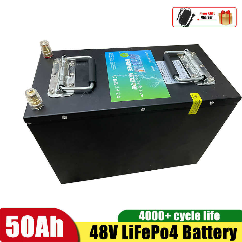 48V 50AH LiFePO4 Battery With BMS Rechargeable Batteries for 750W 2000W Electric Bike E Scooter Bicycle + 5A Charger