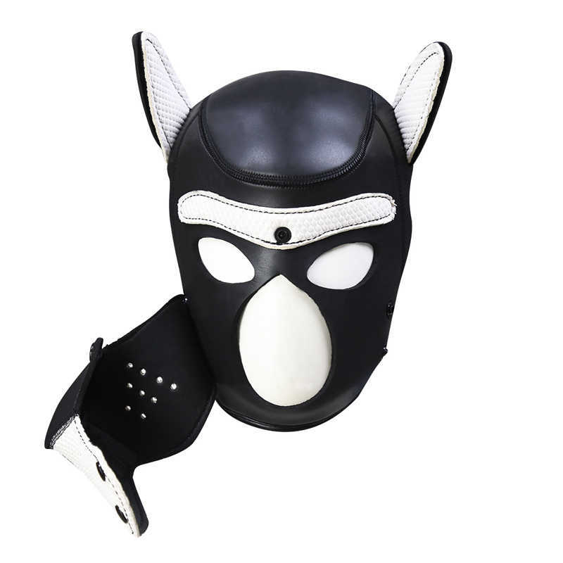 XL -kod helt ny öka stor storlek valp cosplay vadderat gummi full huvud huvmask med öron för män kvinnor hund roll play hkd230810