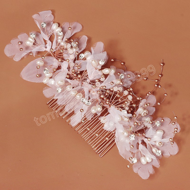 Lace Hair Comb Wedding Hair Accessories For Woomen Pearl Crystal Floral Hairpin Tiaras Princess Hairband Bridal Crown Jewelry