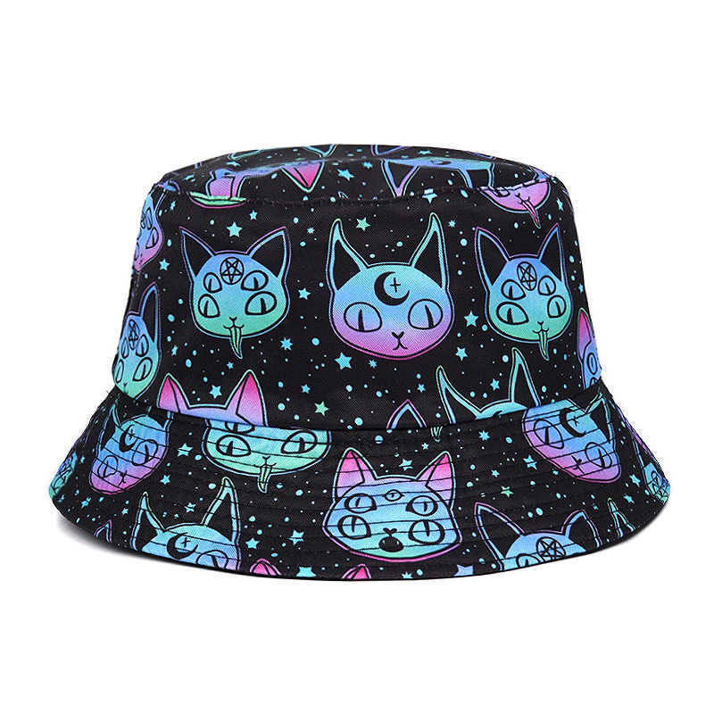 Wide Brim Hats Bucket Hats Bucket Hats Women Men Hip Hop Reversible Fisherman Caps 2023 Skull Print Summer Sunshine Outdoor Panama Female Sun Hat HKD230810