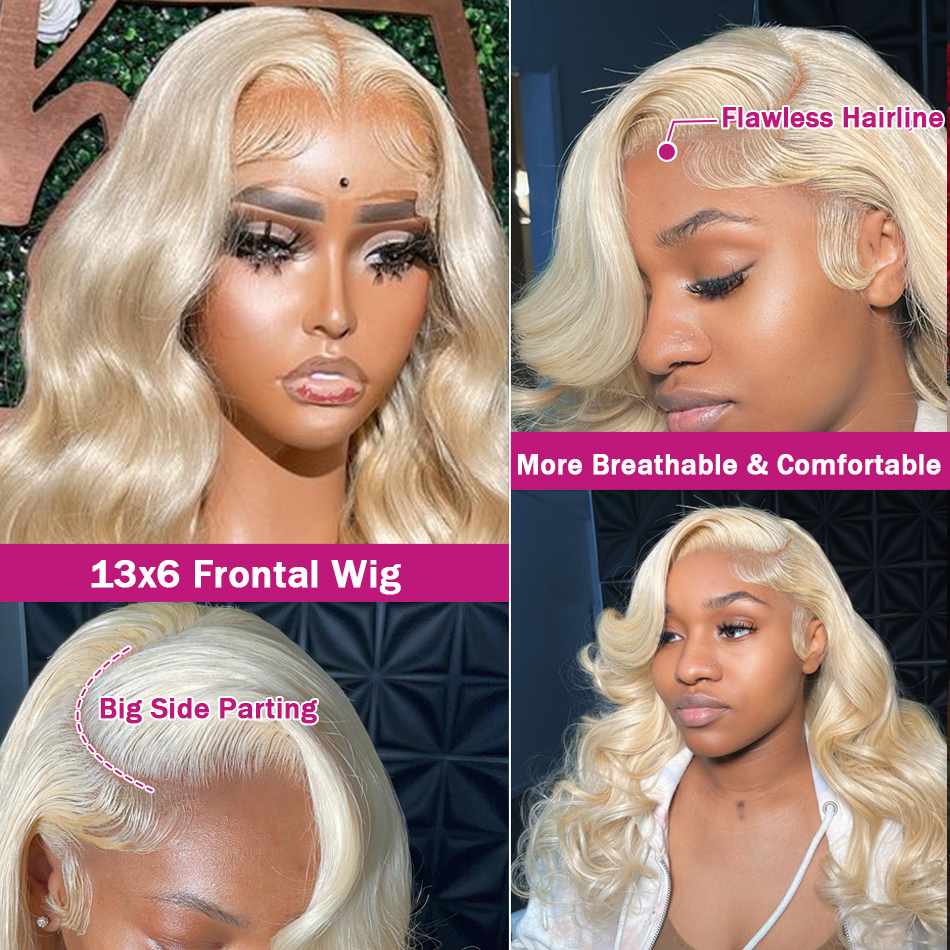 180%density 30 40 Inch Body Wave Colored HD 613 Honey Blonde13X4 13x6 Lace Front Human Hair Wig for Women Transparent Lace Frontal Wig