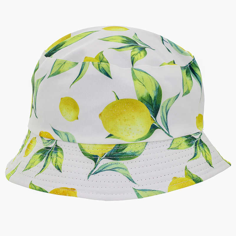 Brede rand hoeden emmer hoeden 2022 zomer dubbelzijdige groente fruit print emmer hoed mode hiphop zon cap mannen vrouwen bob hoeden outdoor panama gorros hkd230810