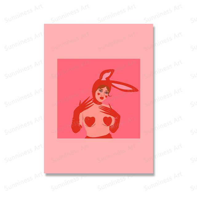 Cute Cat Girl Posters Submissive Rope Bunny Pink Girl Canvas Painting Wall Art Print Pictures for Living Room Kawaii Bedroom Home Decor No Frame Wo6