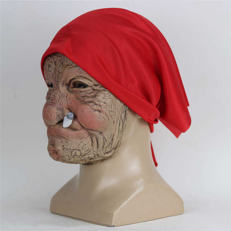 Smoke Grandma Realistic Old Women Face Mask Halloween Horrible Latex Mask Scary Full Head Creepy Wrinkle Face Cosplay Props HKD230810