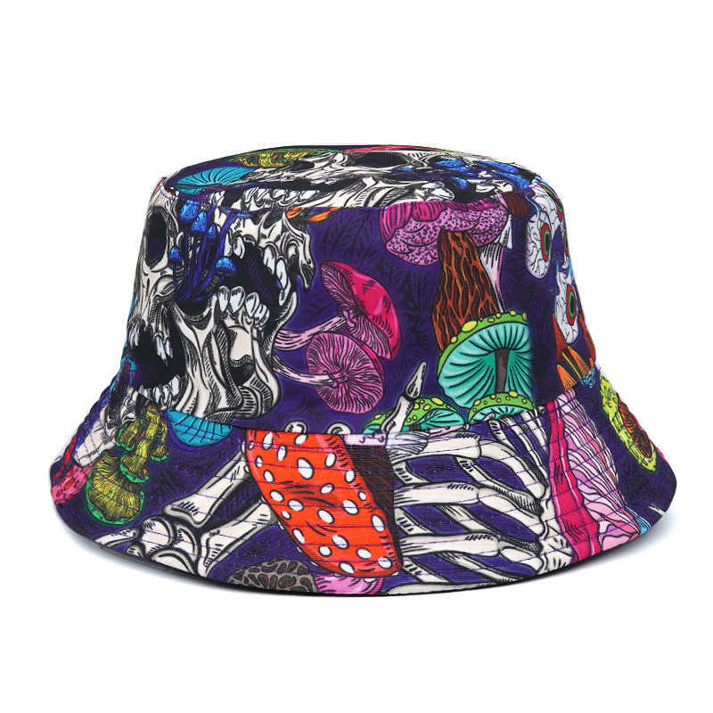 Brede rand hoeden emmer hoeden schedelprint vrouwen emmer hoeden mannen cap panama sunhat vissen hoed visser cap hiphop bob femme gorro vrouw 2023 mode hkd230810