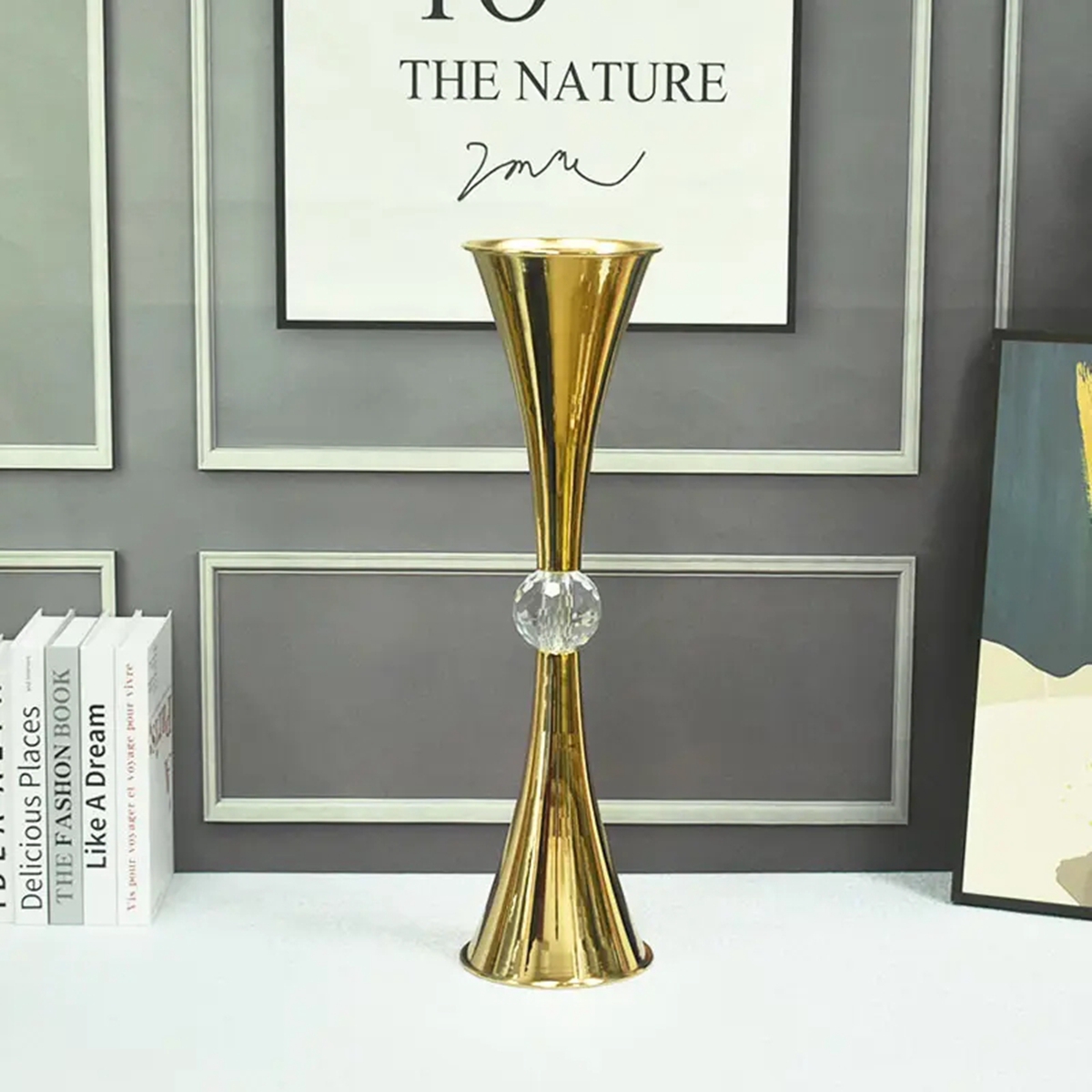 Luxury Modern Large Metal Floor Vase Golden Iron Work Flower Vase Wedding Table Decoration 982