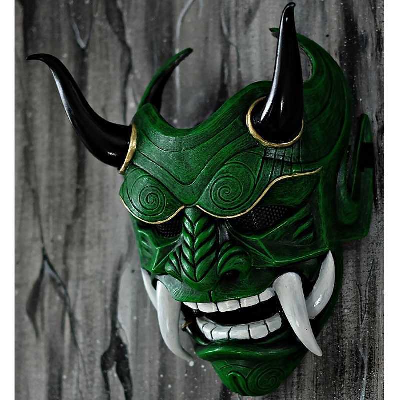 Prajna Mask Headwear Oni Samurai Cow Devil Grimace Fangs японские косплей костюм реквизит Хэллоуин Декор ужасов домой украшения HKD230810