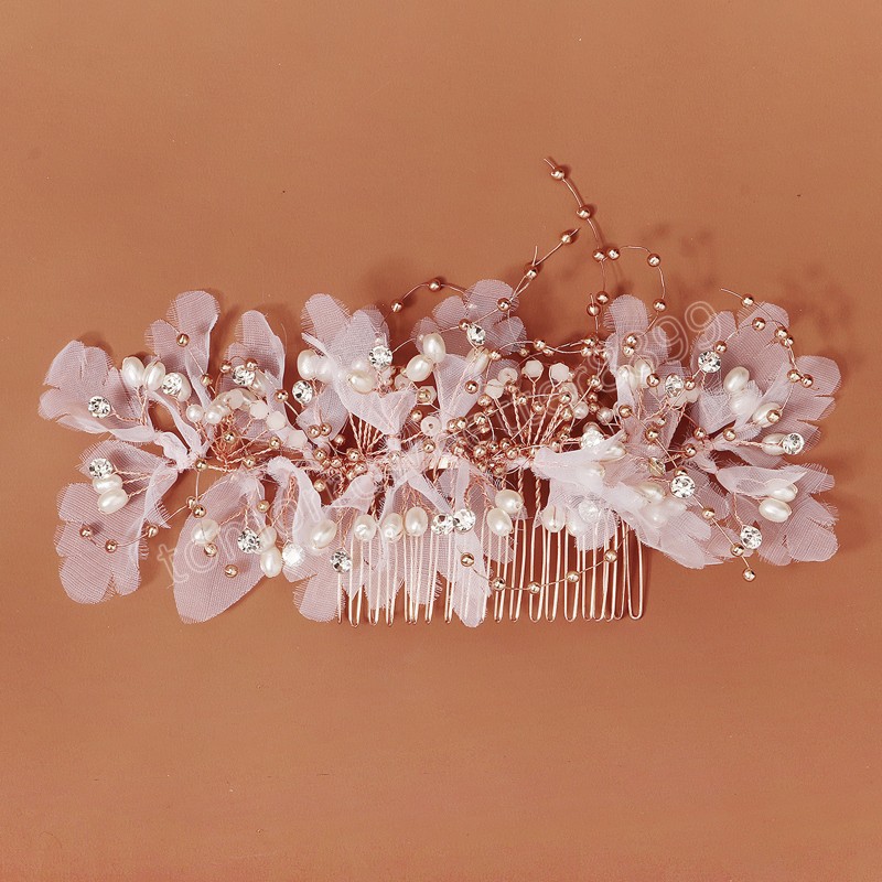 Lace Hair Comb Wedding Hair Accessories For Woomen Pearl Crystal Floral Hairpin Tiaras Princess Hairband Bridal Crown Jewelry