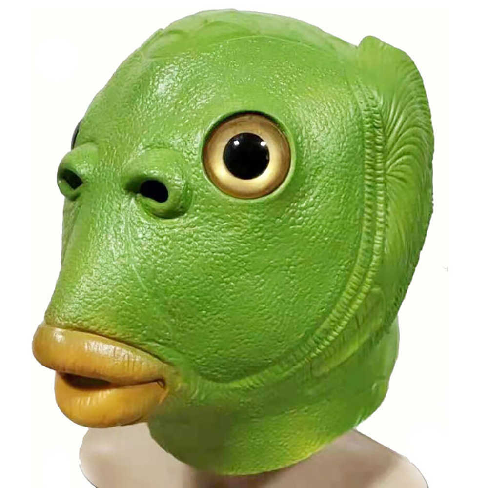 Halloween Mask Ball Cosplay Látex Fisco Verde Mask Juego de cabeza de animal Marca divertida Cosplay Full Latex Animal Prop HKD230810