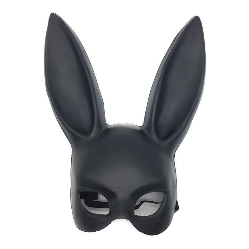 New Masquerade Cosplay Sexy Rabbit Mask With Long Ears Black Bunny Bat Face Shield Bdsm Bondage Fetish Halloween Party Costume HKD230810