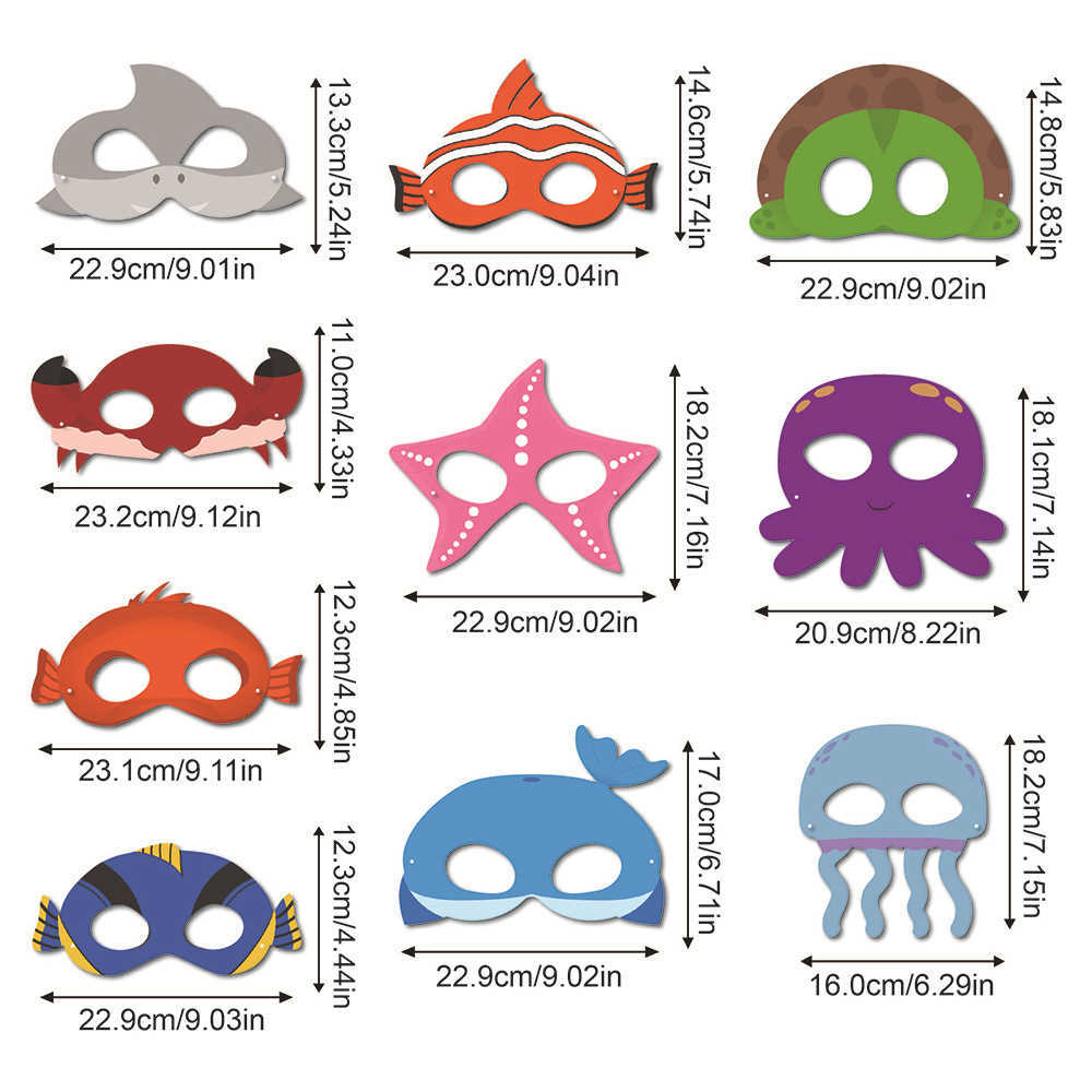 10 pezzi feste a tema oceanico maschere il compleanno bambini oltopus stellare maschera di granchio maschere animali da mare che giocano oggetti di scena HKD230810