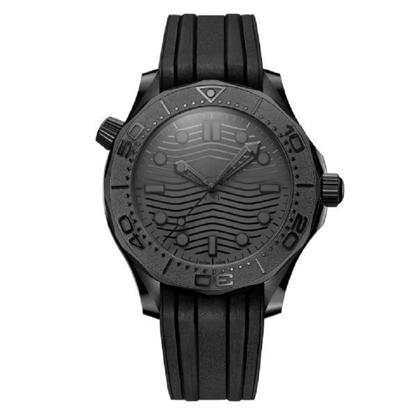 High Quality Design with All Black Matte Effect Classic Diving Men's Watch Automatic Mechanical Ripple Pattern 42mm Sports Tape Transparent Bottom Movement