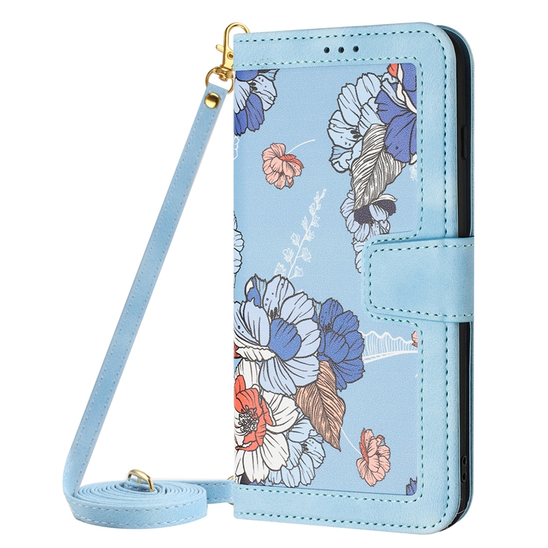 Stylish Flower Leather Wallet Cases For Iphone 15 Plus 14 13 Pro Max 12 X XS XR 8 7 Hawaiian Butterfly Floral Credit ID Card Slot Flip Cover Lady Crossbody Shoulder Strap