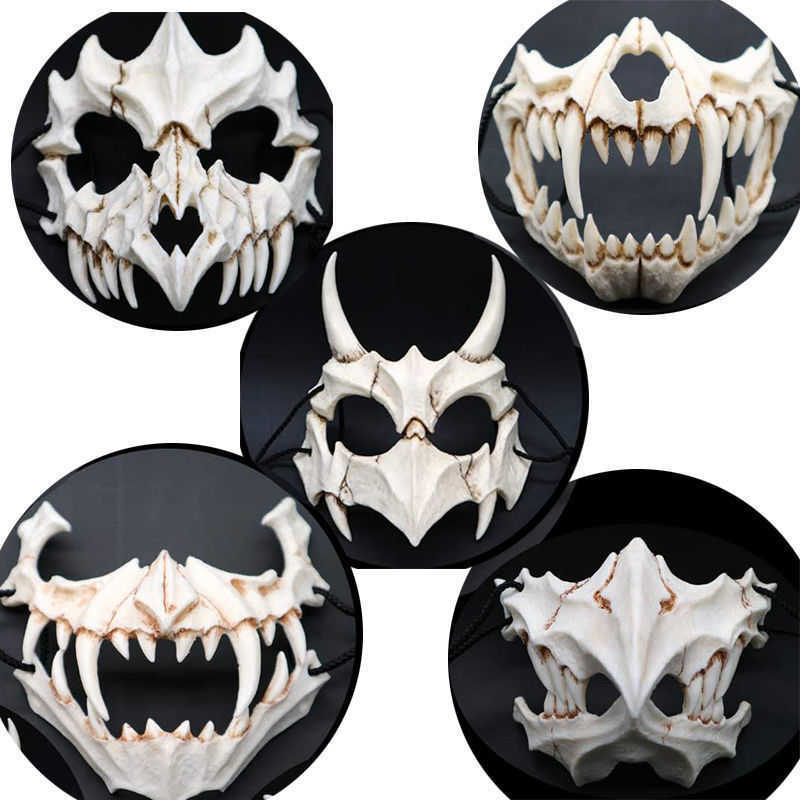 Halloween Party Mask Anime Dragon God Skull Half Masker Demon Werewolf Skull Mask Masks Masquerade Party Rave Party Masks Props HKD230810