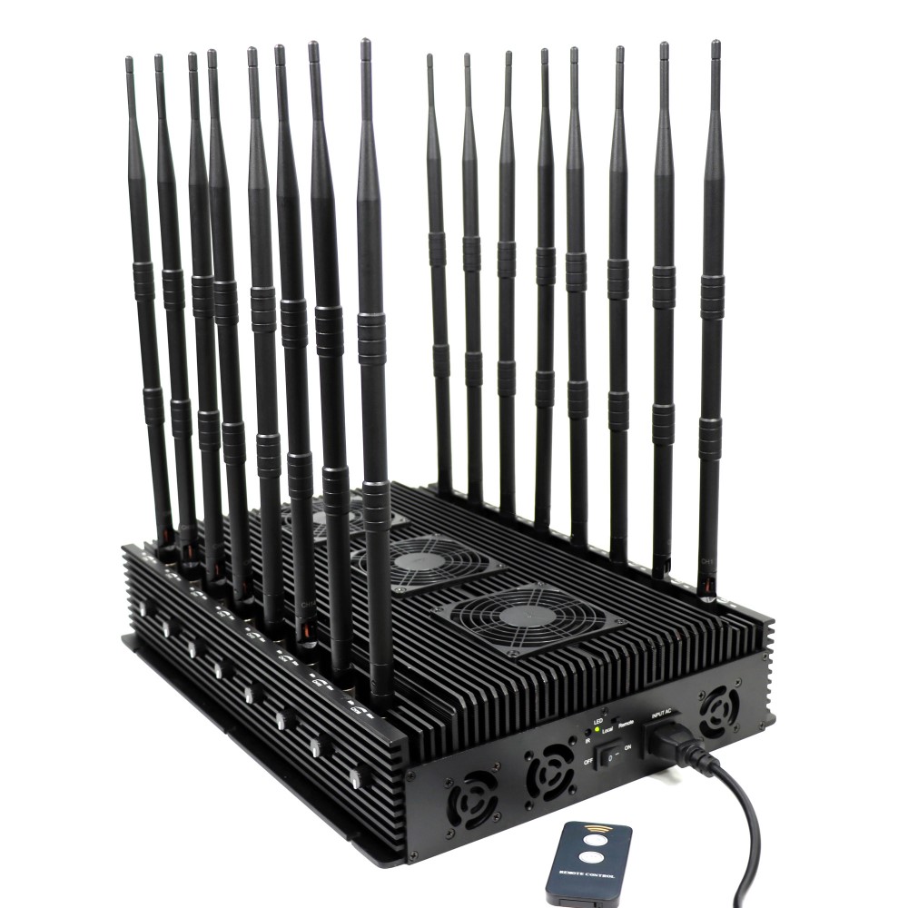 Högeffekt mobiltelefon 5G/4G/3G/2G WiFi GPS LOJACK LORA UHF VHF Desktop Jamm ER Med 16 antenner justerbar 110W Output Power Jamm ing till 80m