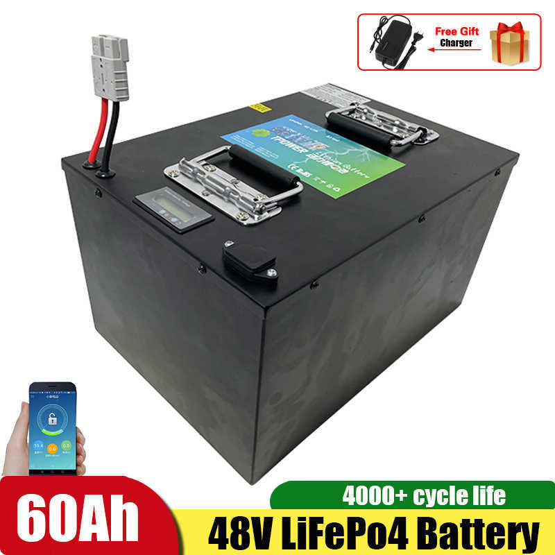 48v 60AH LifePO4 PACCHIA DI BATTERE LITITIO CON BMS energia solare auto elettriche moto+caricabatterie 10A