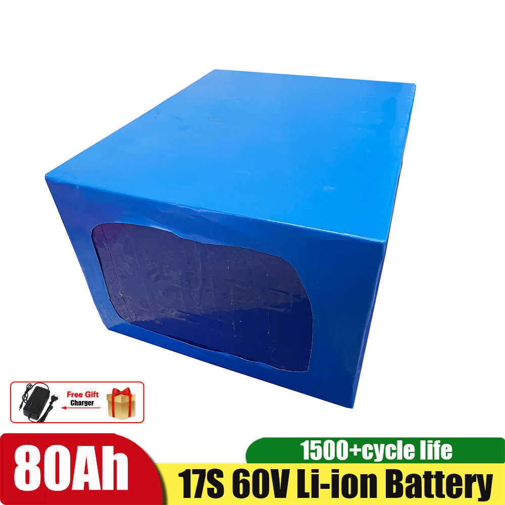 17S 60V 80Ah Power Lithium Li ion Battery Pack 62.9V With BMS for Sightseeing Cars/Electric Motorcycle +71.4V 10A Charger