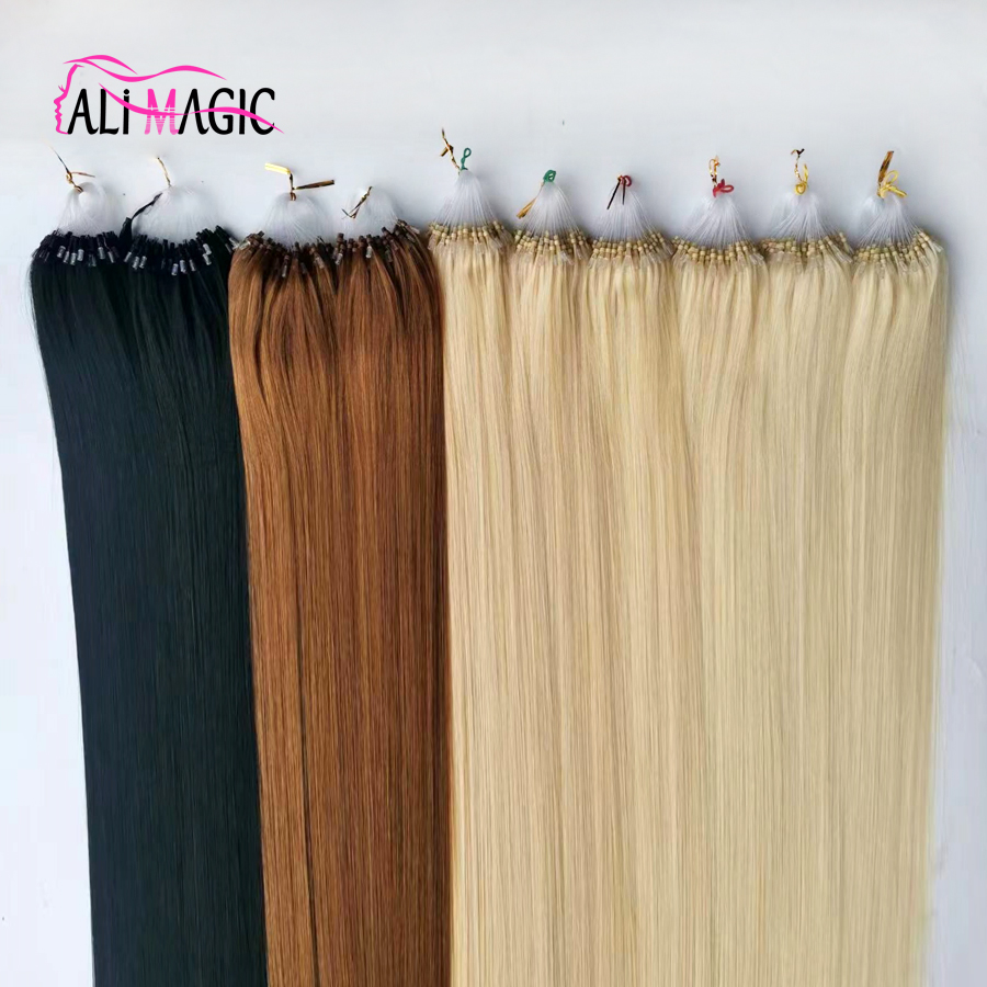 Remy Nano Ring Human Hair Extensions Russian Virgin Human 100g/pack 14"-28" Nano Bead Hair Extensions Black Brown Blonde Piano Color Micro Loop Ring Hair