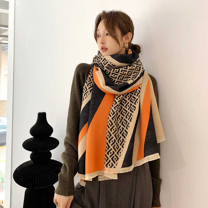 Designer classique chaleureux nouveau jiang shuying même étoile célébrité en ligne cachemire haut de gamme comme écharpe pour le châle d'épaississement de l'hiver pour femmes à double usage